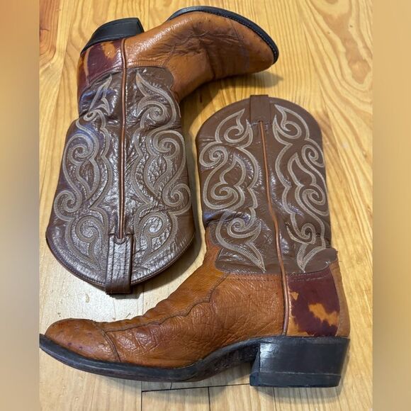 Vintage Tony Lama Exotic Ostrich Quill Western Cowboy Boots 8D Made in USA - Picture 12 of 14